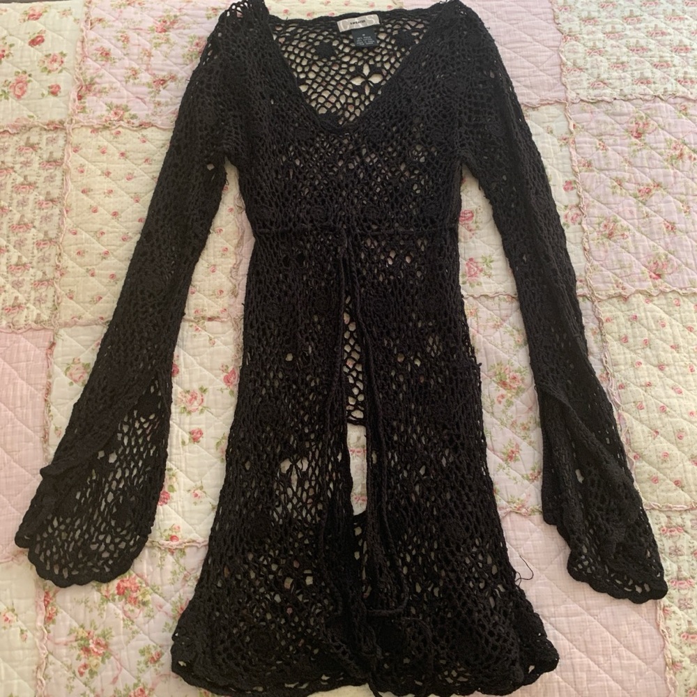 🖤SOLD🖤 GAS Sweater black crochet long tie front sweater